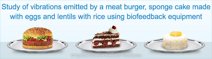 Study of vibrations emitted by a meat burger, sponge cake made with eggs and lentils with rice using biofeedback equipment
